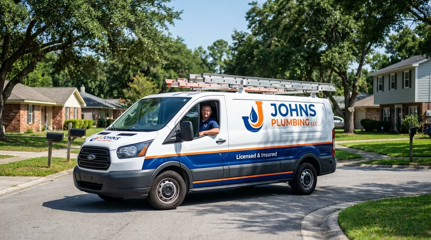 Johns Plumbing LLC service van in Glen Cove, NY