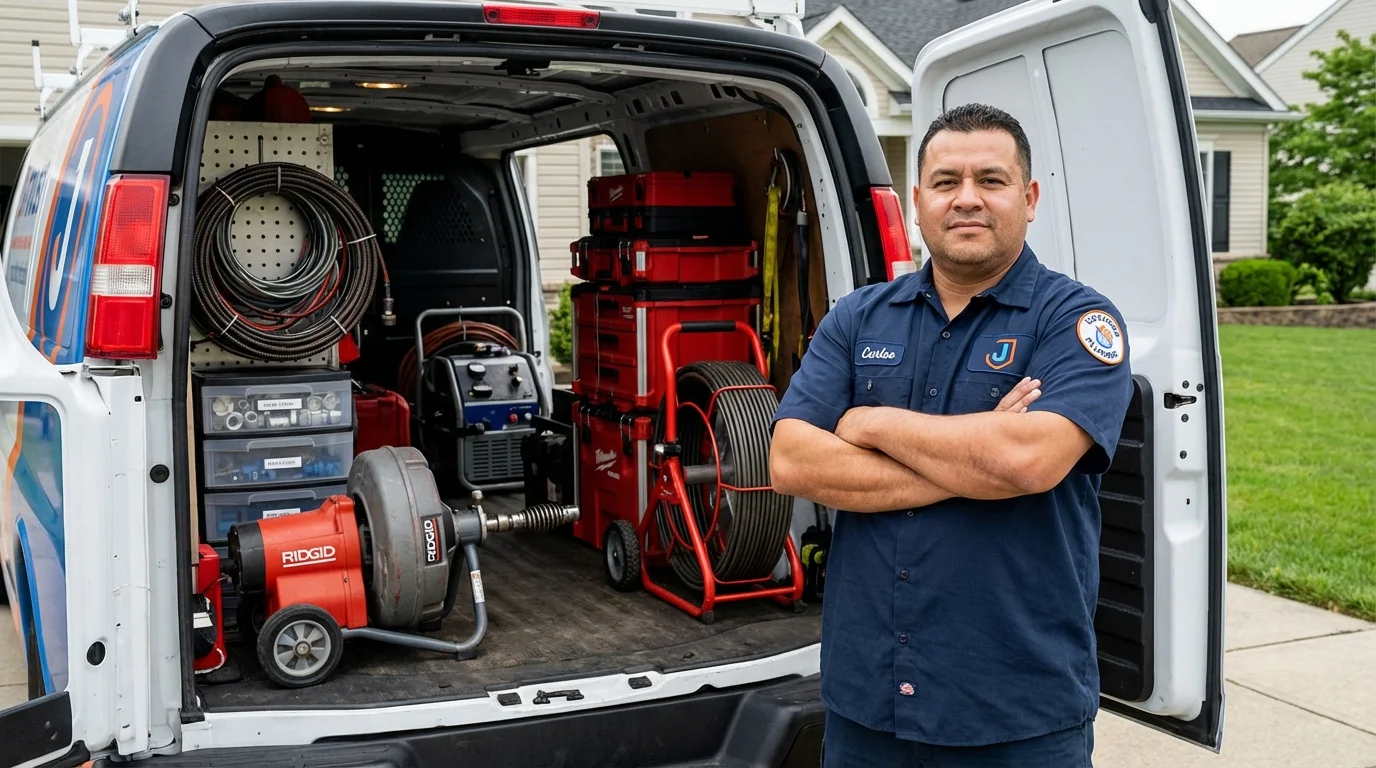 Professional drain cleaning equipment and Johns Plumbing LLC plumber in Glen Cove
