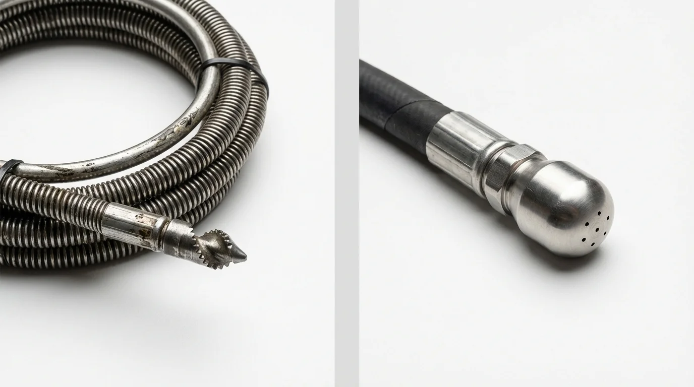 Drain snake cable and hydro jetting nozzle used for drain cleaning in Glen Cove, NY