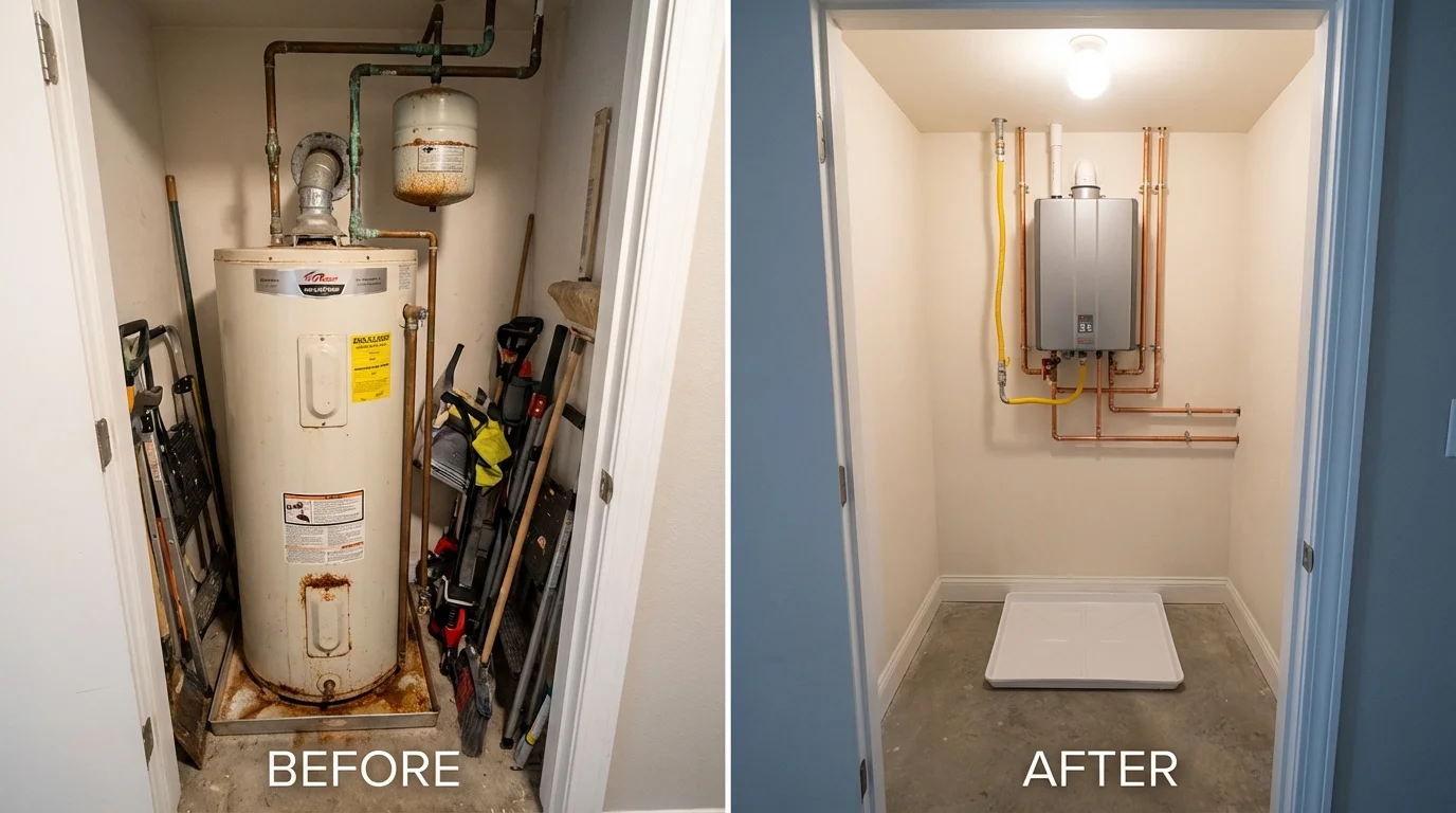 Tank water heater versus wall-mounted tankless unit comparison for Glen Cove, NY homeowners
