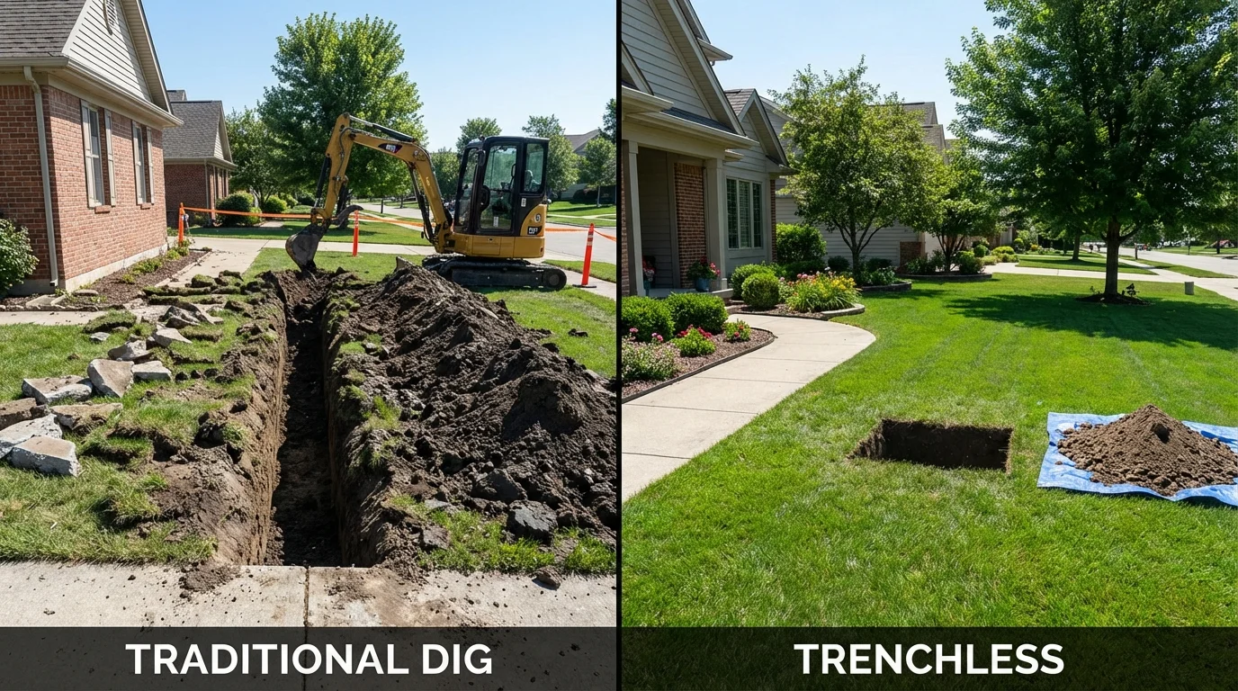 Trenchless sewer repair with minimal yard damage versus traditional excavation in Glen Cove, NY